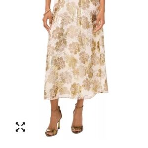 Vince Camuto Floral Maxi Skirt in Cream & Gold Size:XS